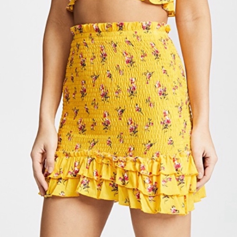 Blue Life Floral Yellow Smocked Skirt